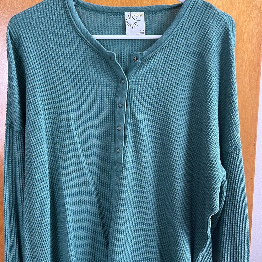 Teal Green Waffle Knit Henley Shirt